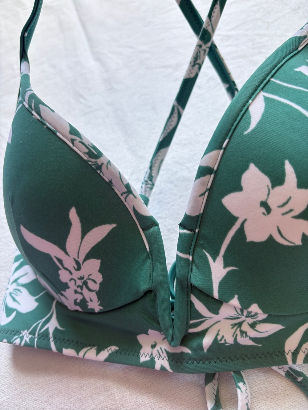 Shade & Shore Teal Green Floral V-Plunge Bikini Top SZ 32B - Picture 5 of 9